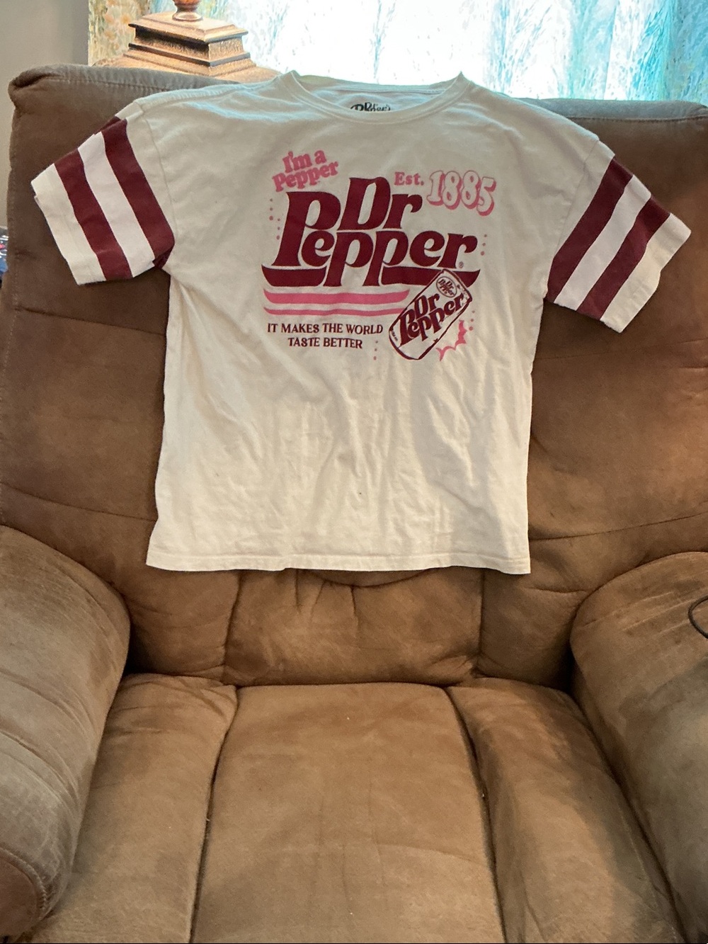Dr Pepper Graphic Tee in White with Pink and Maroon Logo